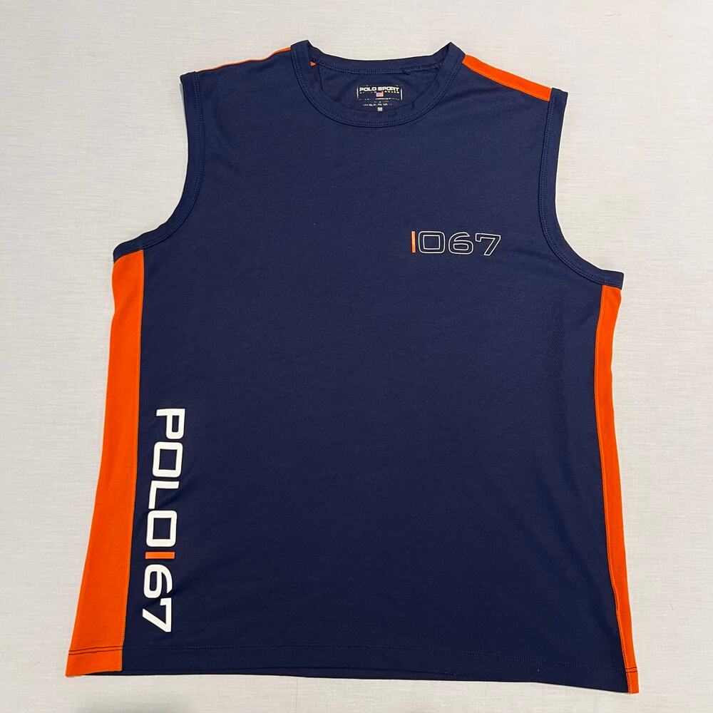Polo Ralph Lauren Sport Tank Top Navy Blue Orange Sz M